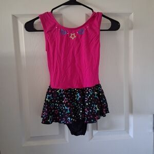 Jacques Moret Hot Pink and Black Star Print Swimsuit with Skirt
